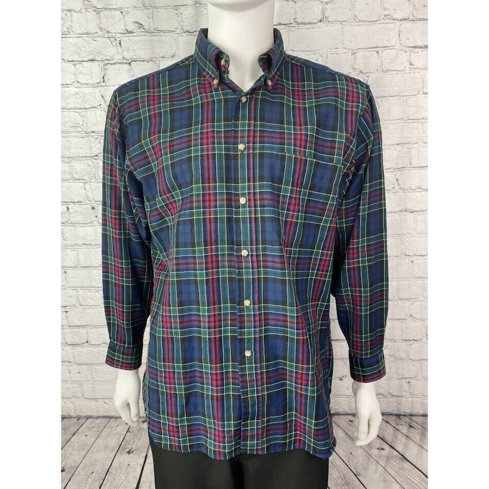 Mens Vintage Sir Pendleton Long Sleeve Plaid Shirt Wool Button Collar Classic L